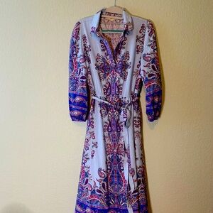 Loft paisley print midi shirtdress bohemian blue size medium